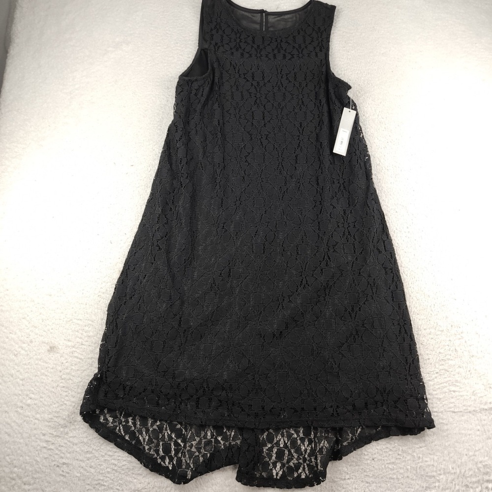 APT 9 Dress Black Lace Lined Size 12 Hi Low Office Career NWT